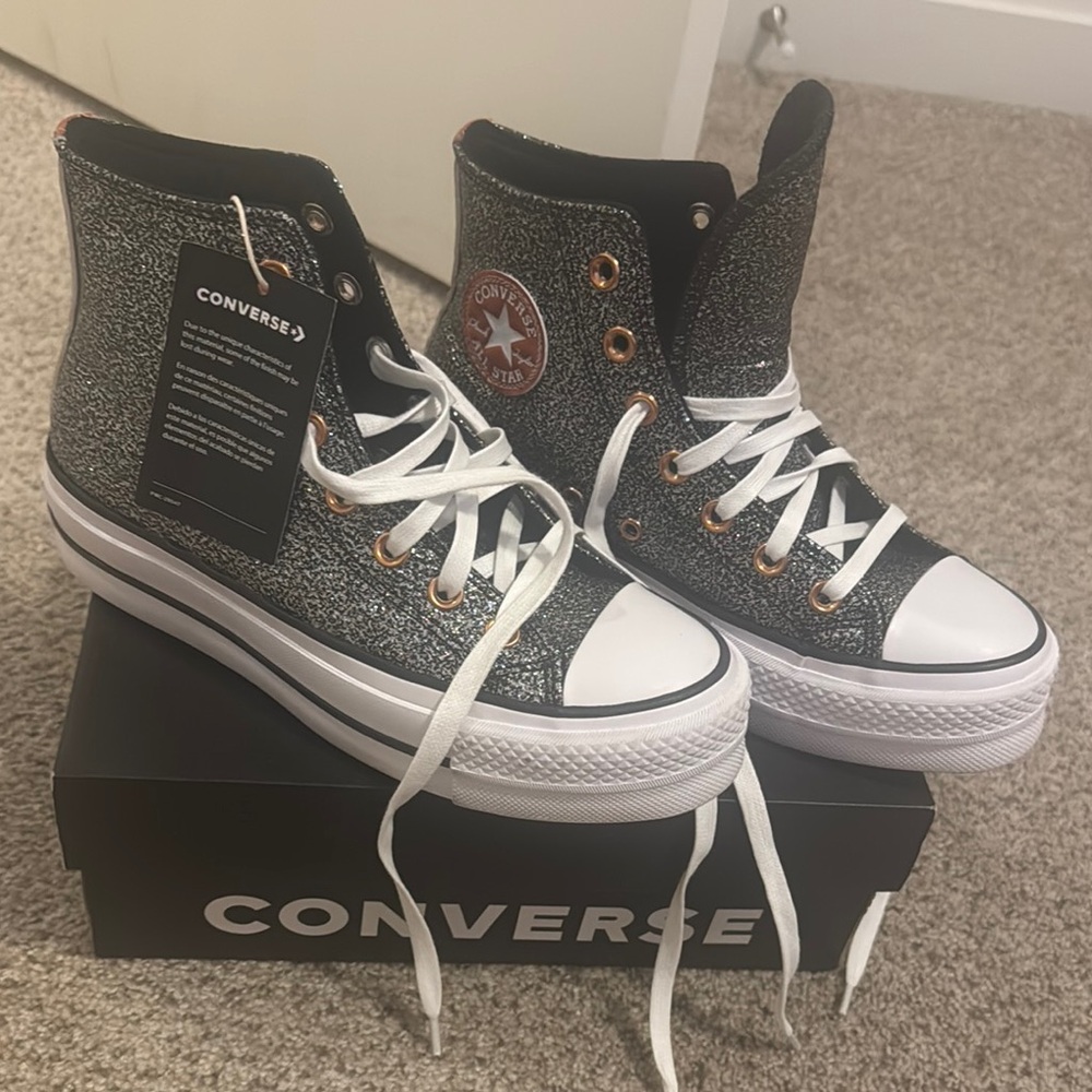 Converse Black and White Platform Sneakers 6
